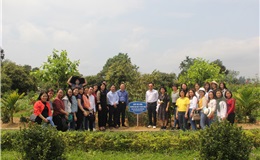 Đoàn tham quan chụp ảnh sau khi trồng cây lưu niệm tại khu di tích Lê Hữu Trác (Ảnh: Anh Đức)